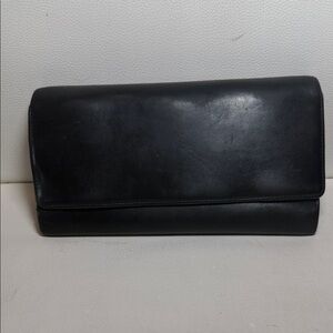 Vintage Coach Black Leather Checkbook Wallet – Classic Card Holder • clutch